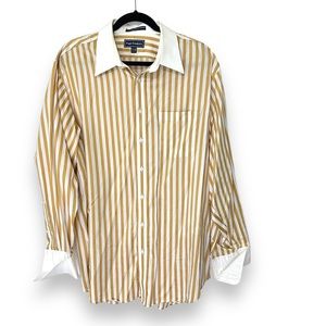 Paul Fredrick Non-Iron Cotton Stripe Dress Shirt With Contrast Trim